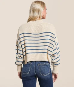 Hyfve Striped Dolman Cropped Sweater Blue