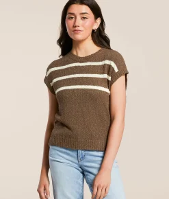 Tops | Blu Pepper Striped Dolman Sweater Brown White
