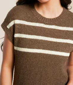 Tops | Blu Pepper Striped Dolman Sweater Brown White