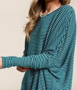 Double Zero Striped Dolman Top Dark Taupe Cream New