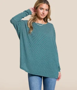 Double Zero Striped Dolman Top Dark Taupe Cream New