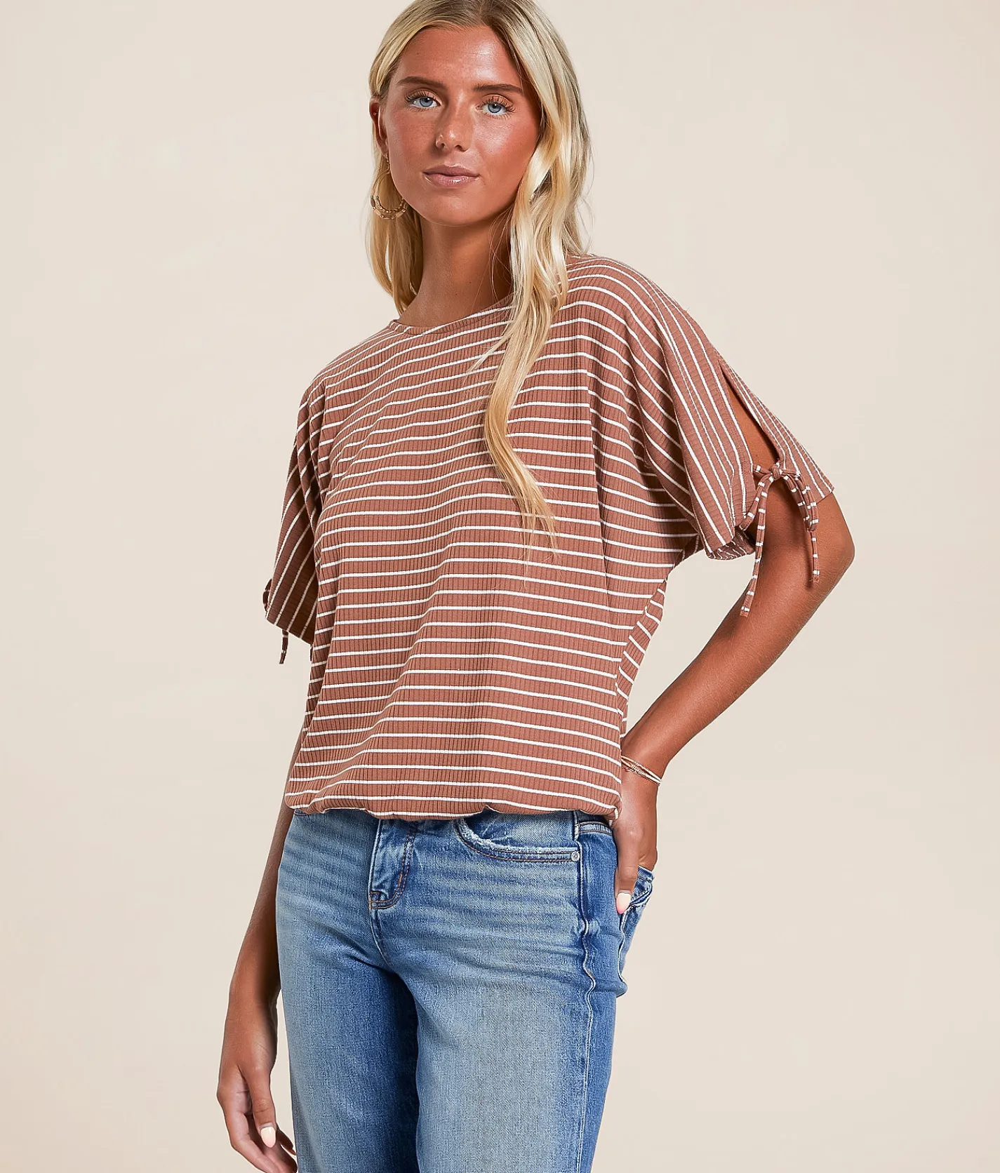 Daytrip Striped Dolman Top Coco Cream Clearance
