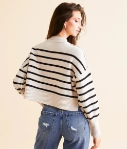 Free People Striped Easy Street Cropped Sweater Pearl Combo Best