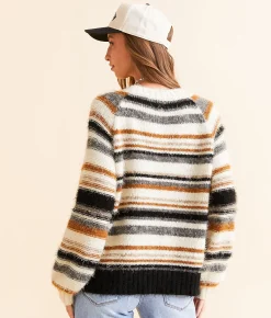 BKE Striped Eyelash Sweater Cream Outlet