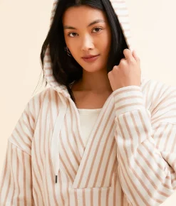 Tops | BKE Striped Fleece Hooded Sweatshirt Birch Natural Stripe