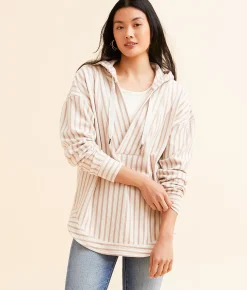 Tops | BKE Striped Fleece Hooded Sweatshirt Birch Natural Stripe
