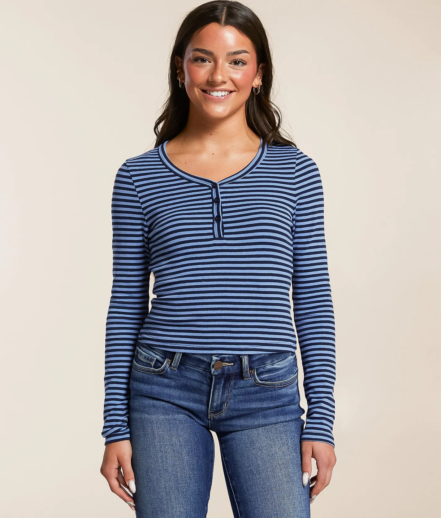 FITZ + EDDI Striped Henley Blue Stripe