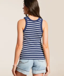 Double Zero Striped High Neck Tank Top White Green Outlet