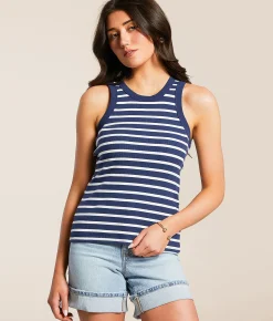 Double Zero Striped High Neck Tank Top White Green Outlet
