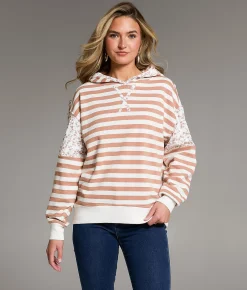 Tops | BKE Striped Hooded Sweatshirt Assorted