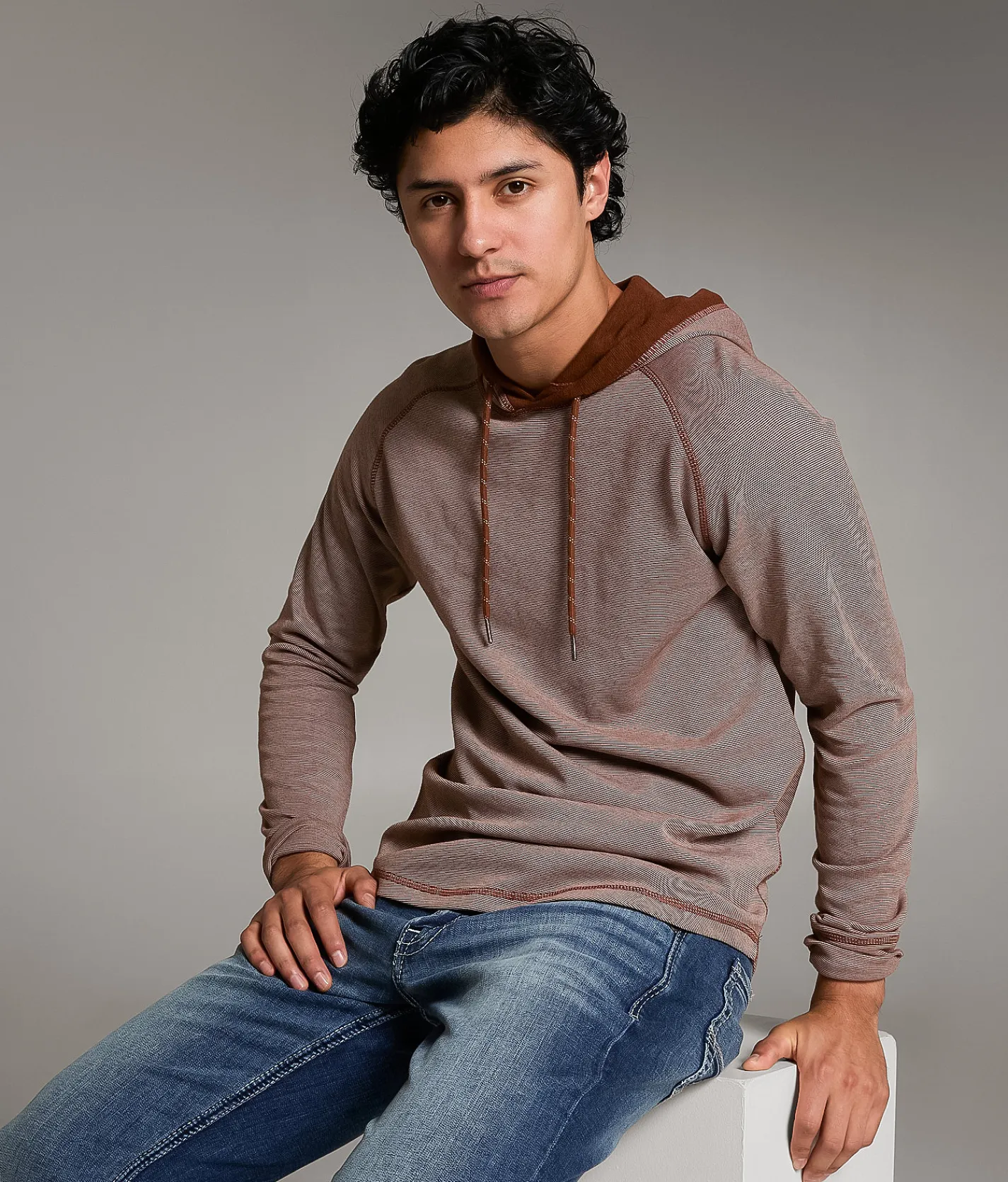 Tops | BKE Striped Hoodie Brunette