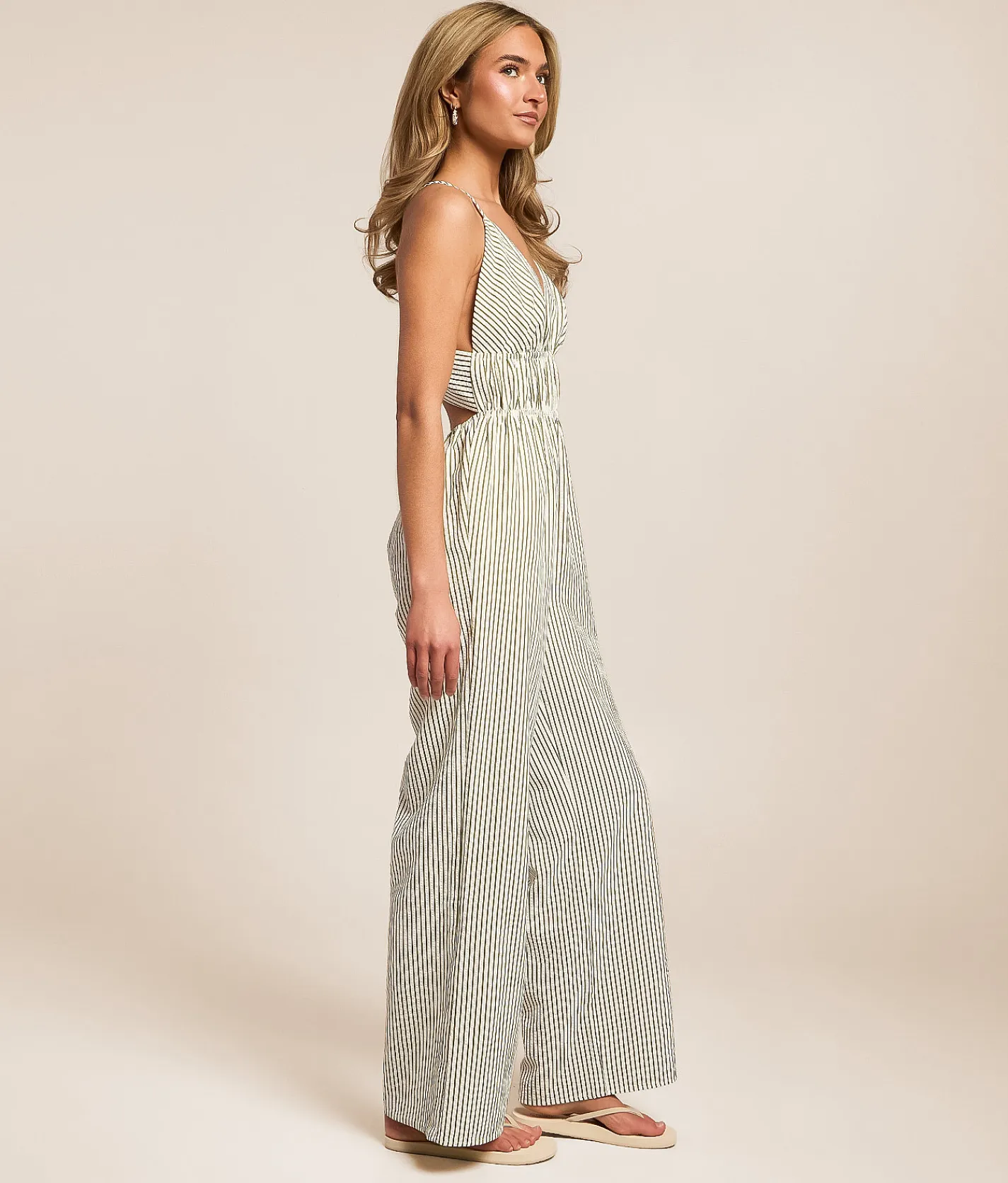 Willow & Root Striped Jumpsuit Cream Green Best