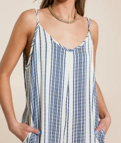 En Creme Striped Jumpsuit Cream Blue Online