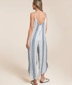 En Creme Striped Jumpsuit Cream Blue Online