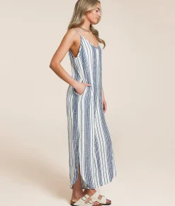 En Creme Striped Jumpsuit Cream Blue Online