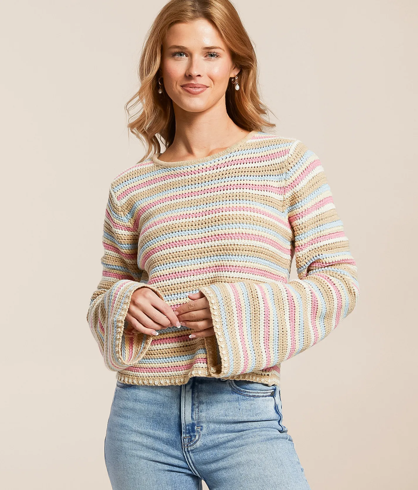 Tops | Willow & Root Striped Knit Cropped Sweater Multi