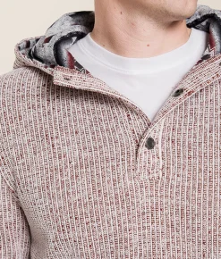 Departwest Striped Knit Hooded Henley Sweatshirt Cherry Mahogany New