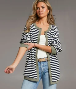 Tops | BKE Striped Knit Oversized Cardigan Navy And Cream Stripe