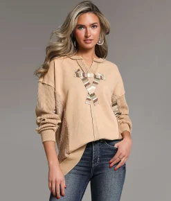 BKE Striped Knit Pullover Brown Clearance