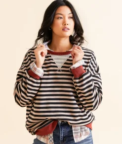 BKE Striped Knit Pullover Natural Birch Stripe Discount