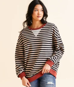 BKE Striped Knit Pullover Natural Birch Stripe Discount