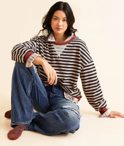 BKE Striped Knit Pullover Natural Birch Stripe Discount