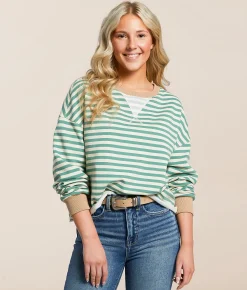 BKE Striped Knit Pullover Malachite Green Brich Clearance