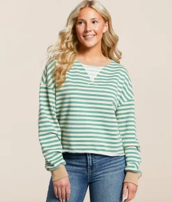 BKE Striped Knit Pullover Malachite Green Brich Clearance