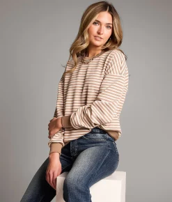 Tops | BKE Striped Knit Pullover Natural White