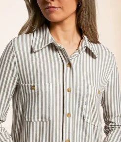 Tops | Blu Pepper Striped Knit Shirt Olive