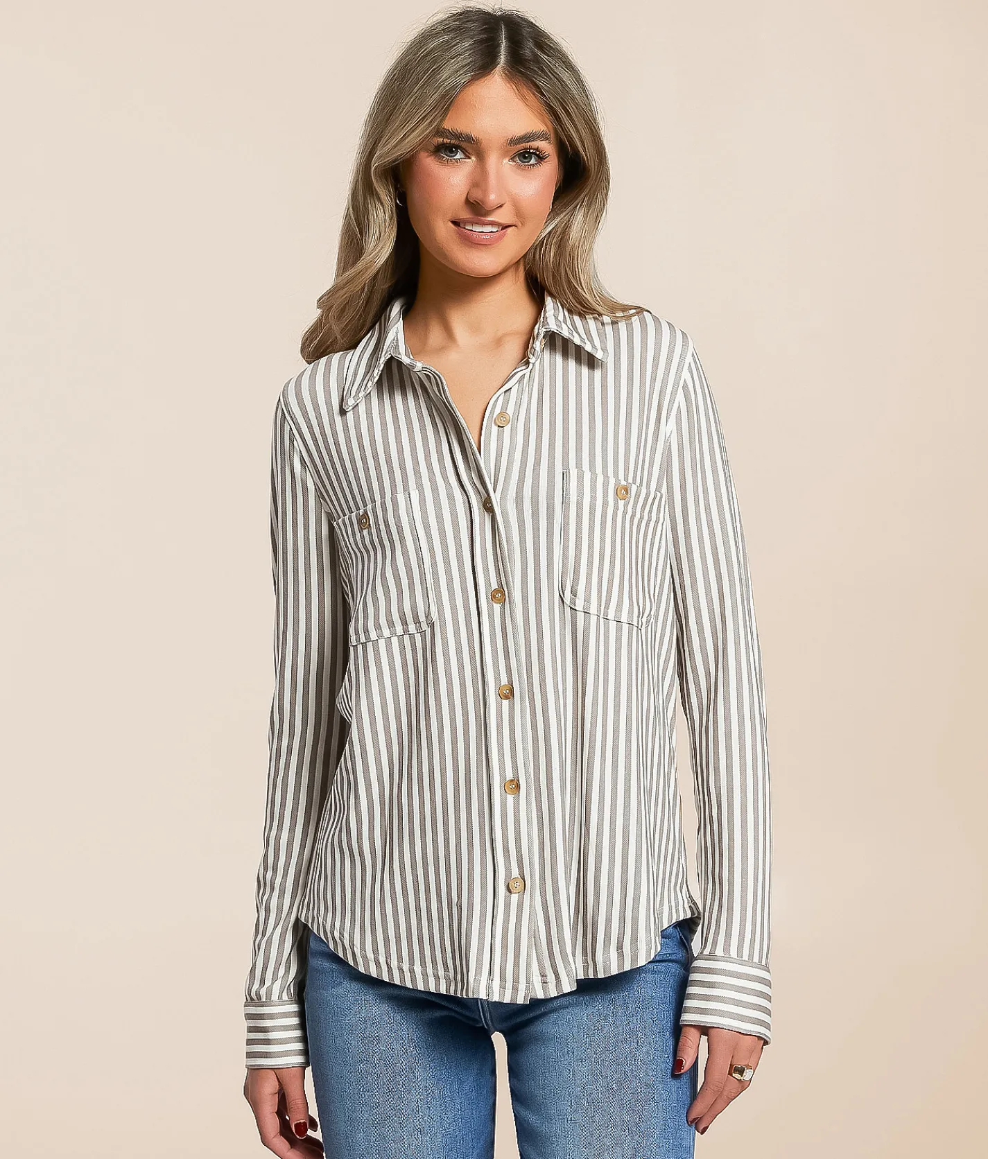 Tops | Blu Pepper Striped Knit Shirt Olive