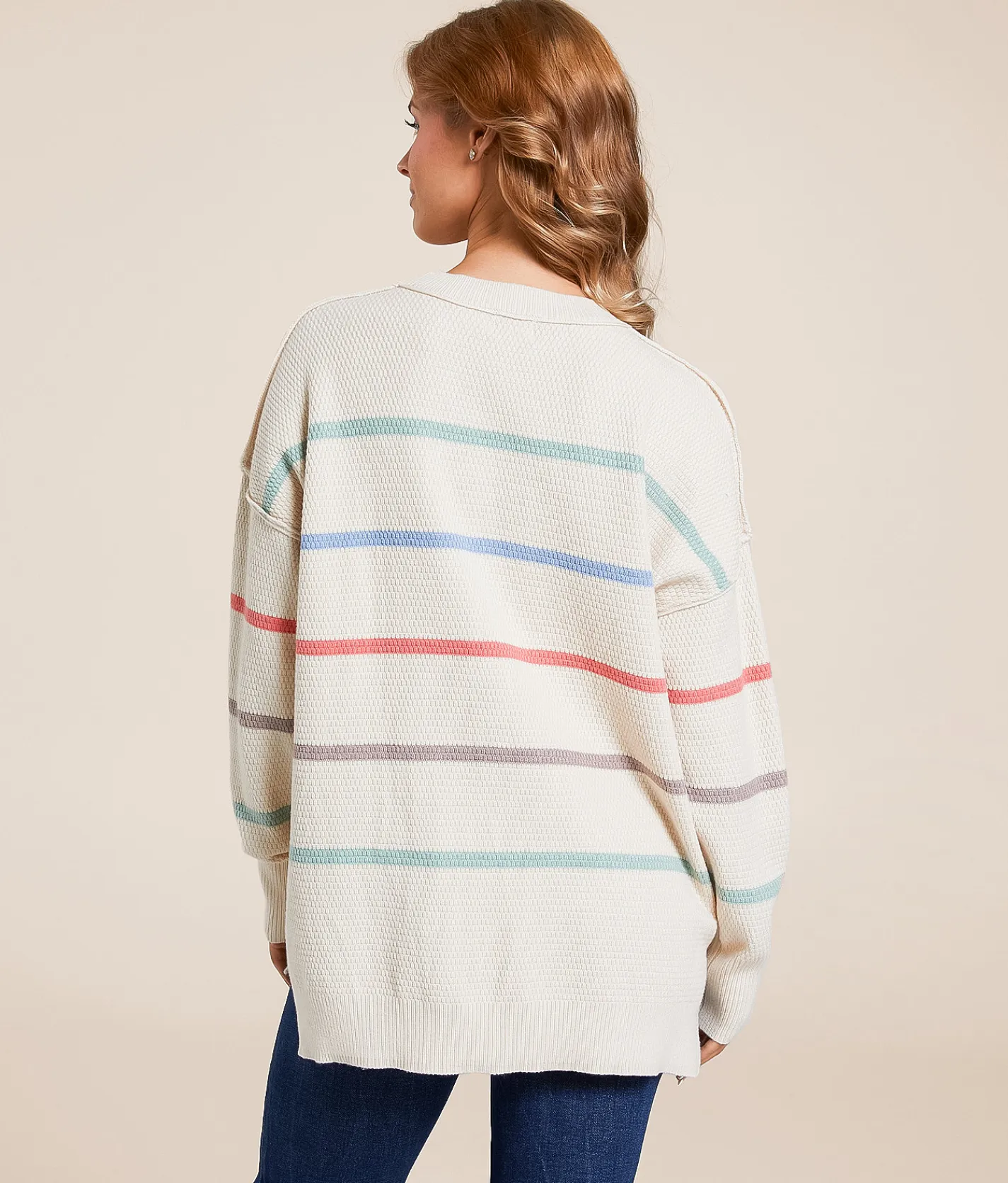 BKE Striped Knit Sweater Multi Stripe Outlet