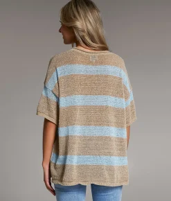 BKE Striped Knit Sweater Taupe Blue
