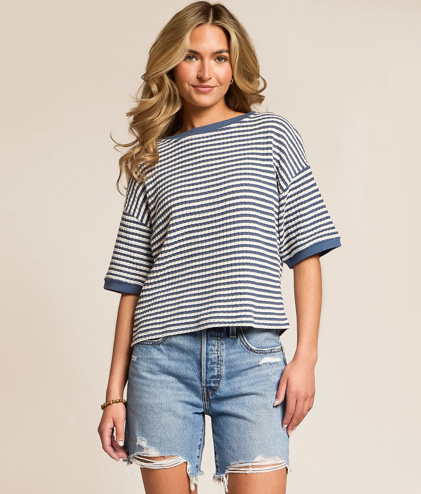 Tops | Blu Pepper Striped Knit Top Blue