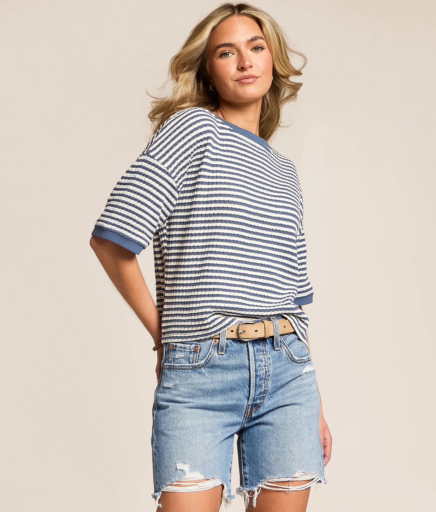 Tops | Blu Pepper Striped Knit Top Blue
