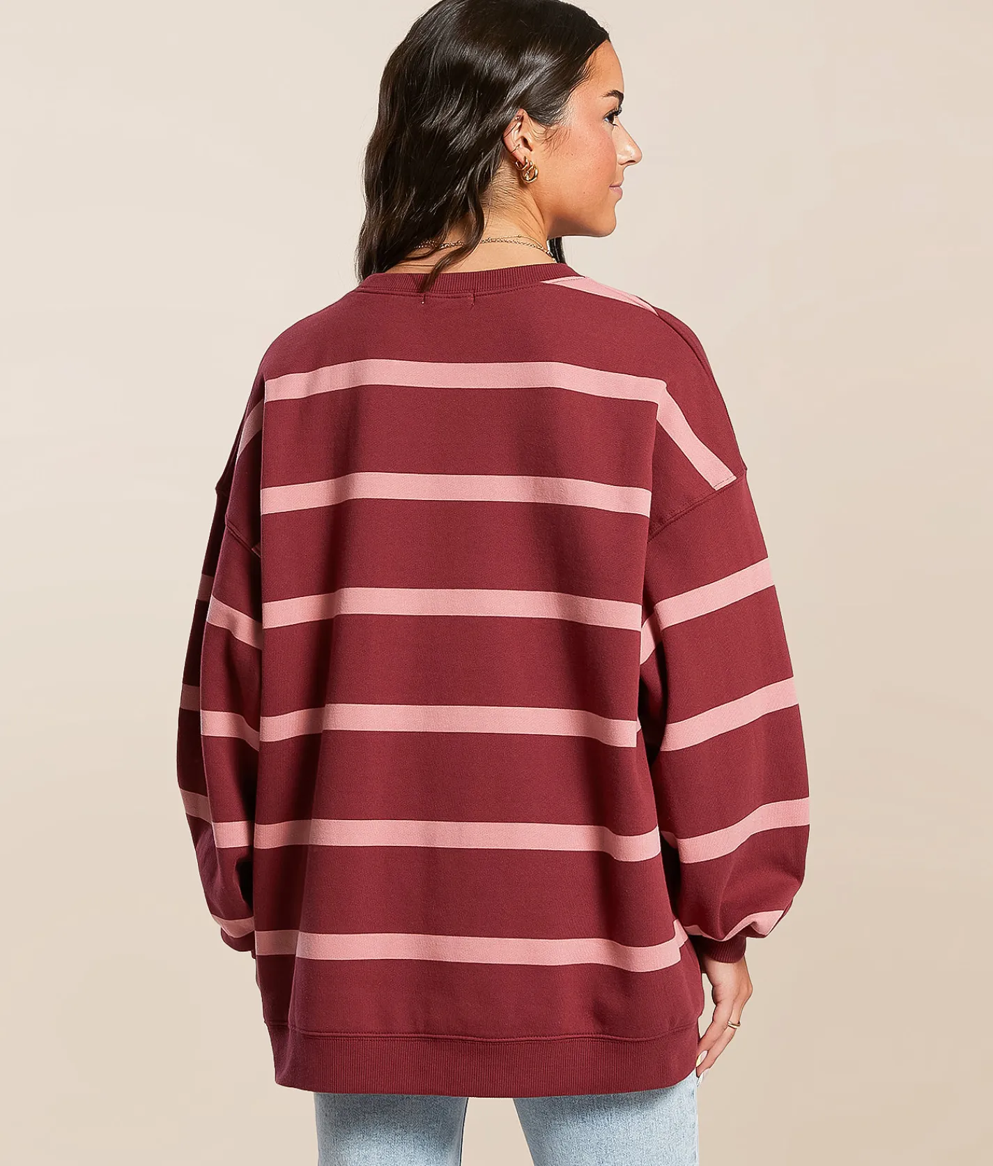 FITZ + EDDI Striped Los Angeles Oversized Pullover Cordovan Rose Stripe New