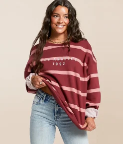 FITZ + EDDI Striped Los Angeles Oversized Pullover Cordovan Rose Stripe New