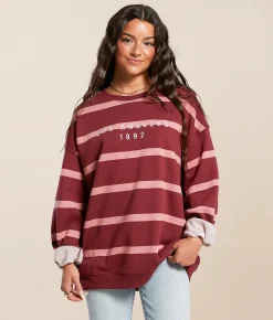 FITZ + EDDI Striped Los Angeles Oversized Pullover Cordovan Rose Stripe New