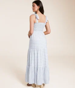 Blu Pepper Striped Maxi Dress Blue White Hot
