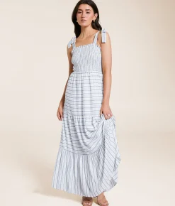 Blu Pepper Striped Maxi Dress Blue White Hot
