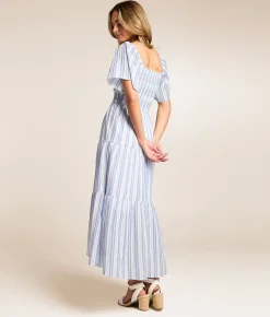 Willow & Root Striped Midi Dress Blue Ivory Clearance