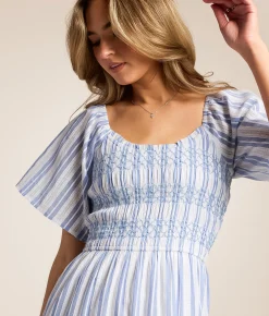 Willow & Root Striped Midi Dress Blue Ivory Clearance