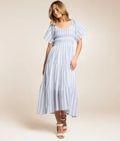 Willow & Root Striped Midi Dress Blue Ivory Clearance