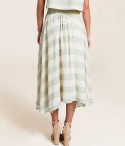 Bottoms | Blu Pepper Striped Midi Skirt Cream Green
