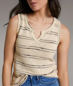 Tops | BKE Striped Notch Neck Tank Top Beige
