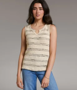 Tops | BKE Striped Notch Neck Tank Top Beige