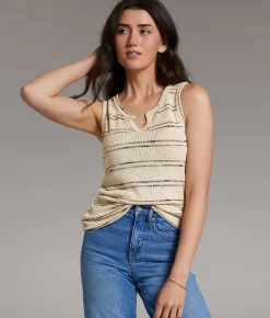 Tops | BKE Striped Notch Neck Tank Top Beige