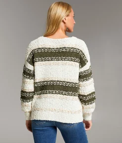 BKE Striped Nubby Sweater Cream Green