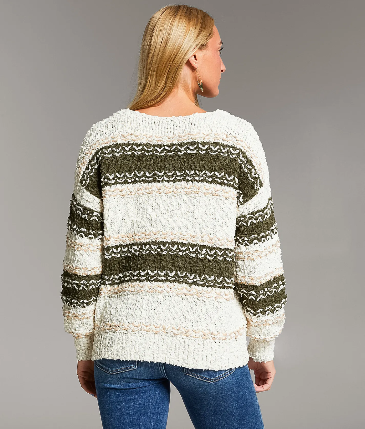 BKE Striped Nubby Sweater Cream Green