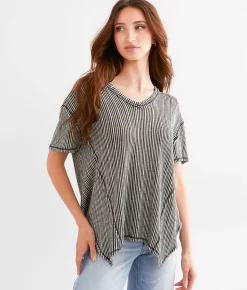 BKE Striped Open Weave Top Black Cream Discount